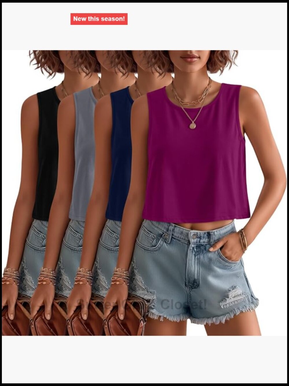 Women's Loose Fit Crop Tank Tops 4 Pack Cotton Blend Sleeveless